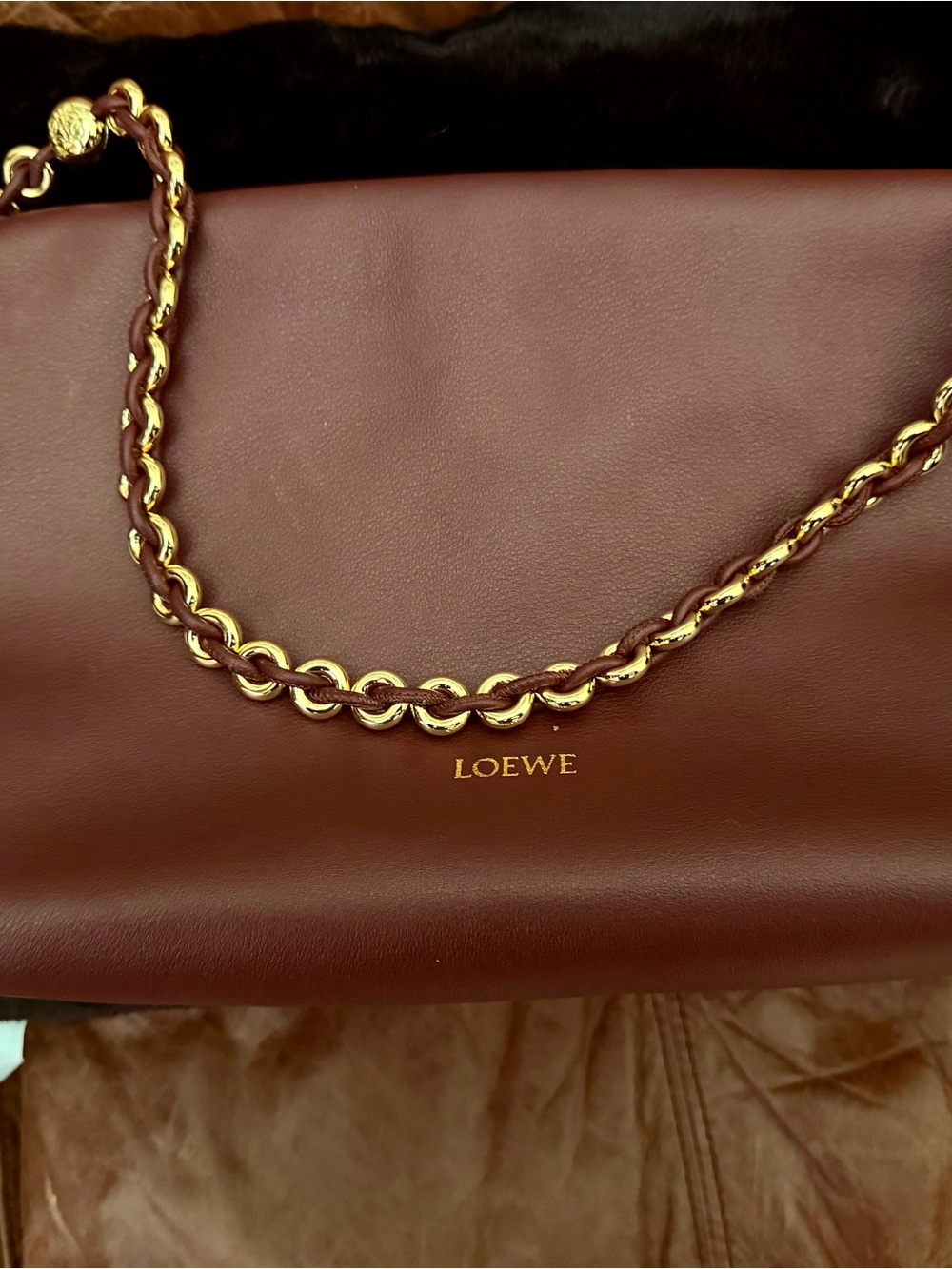 Burgundy Leather Chain Shoulder Bag